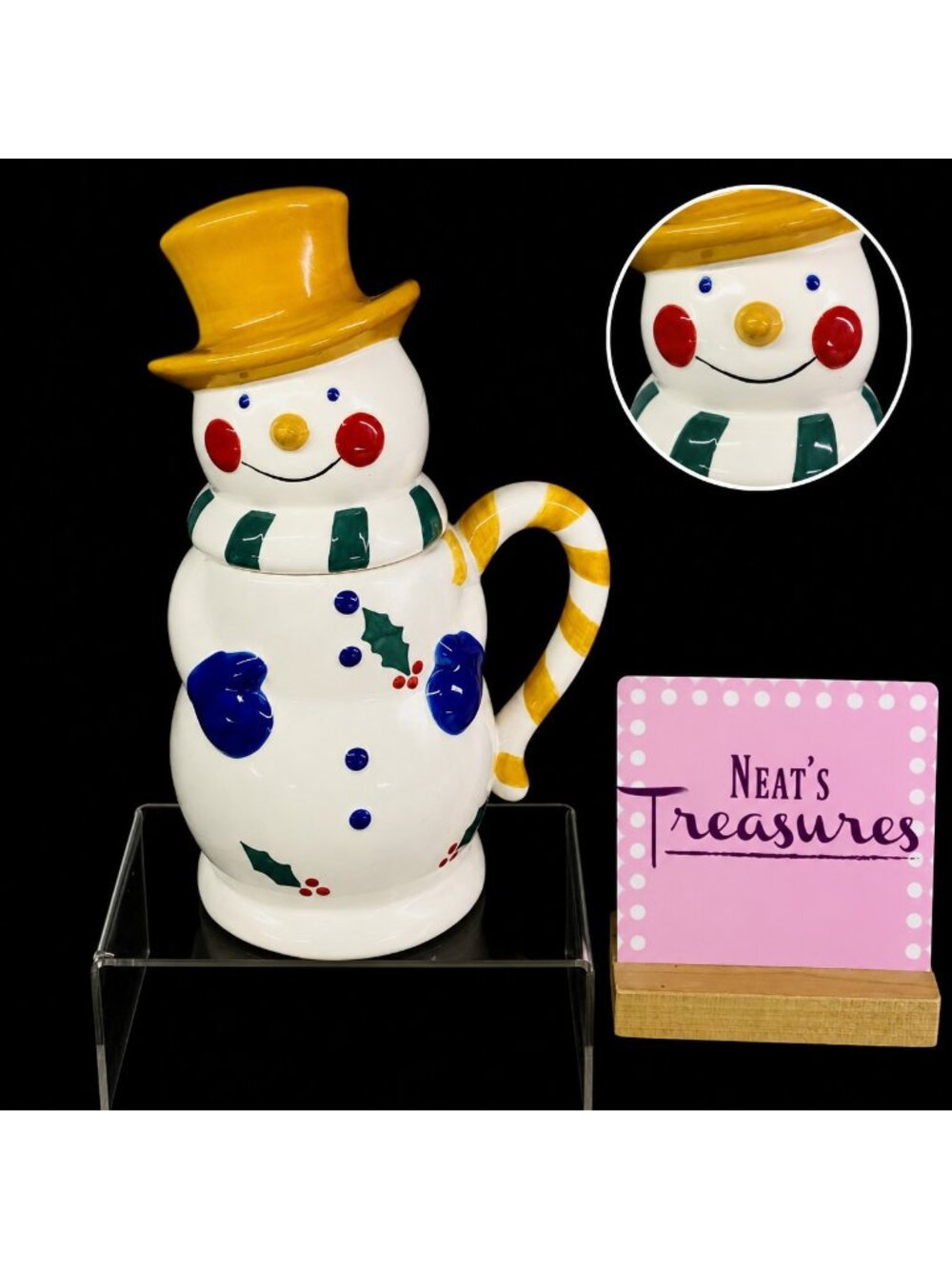 Temptation By Tara SNOWMAN Extra Large 3 Cups Ceramic Yellow Top Hat Handle Mug